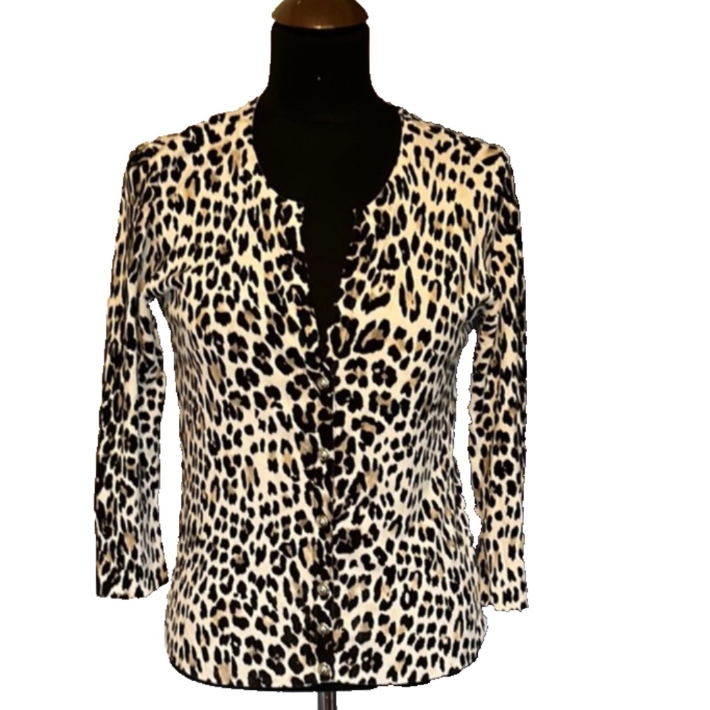 White House Black Market Leopard Print Women's Cardigan Sweater